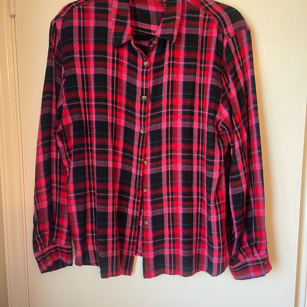 Jane and Delancey Pink and Black Plaid Casual Button-Down Shirt